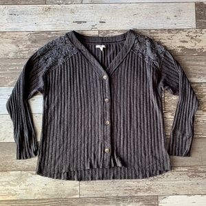 Maurices XXL Button Sweater Gray Lace Detail